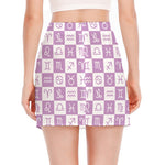 White And Purple Zodiac Signs Print Side Slit Mini Skirt