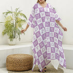 White And Purple Zodiac Signs Print Silk V-Neck Kaftan Dress