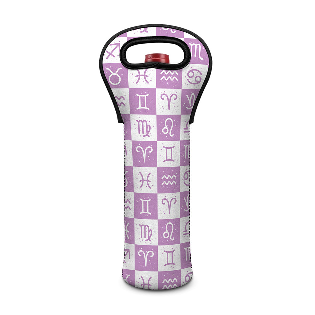 White And Purple Zodiac Signs Print Single Neoprene Wine Tote
