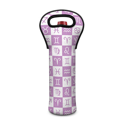 White And Purple Zodiac Signs Print Single Neoprene Wine Tote