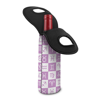 White And Purple Zodiac Signs Print Single Neoprene Wine Tote