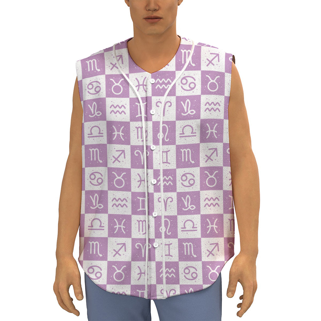 White And Purple Zodiac Signs Print Sleeveless Baseball Jersey
