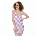 White And Purple Zodiac Signs Print Sleeveless Bodycon Dress