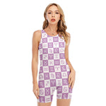 White And Purple Zodiac Signs Print Sleeveless One Piece Swimsuit