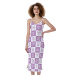 White And Purple Zodiac Signs Print Slim Fit Midi Cami Dress
