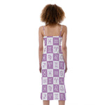 White And Purple Zodiac Signs Print Slim Fit Midi Cami Dress