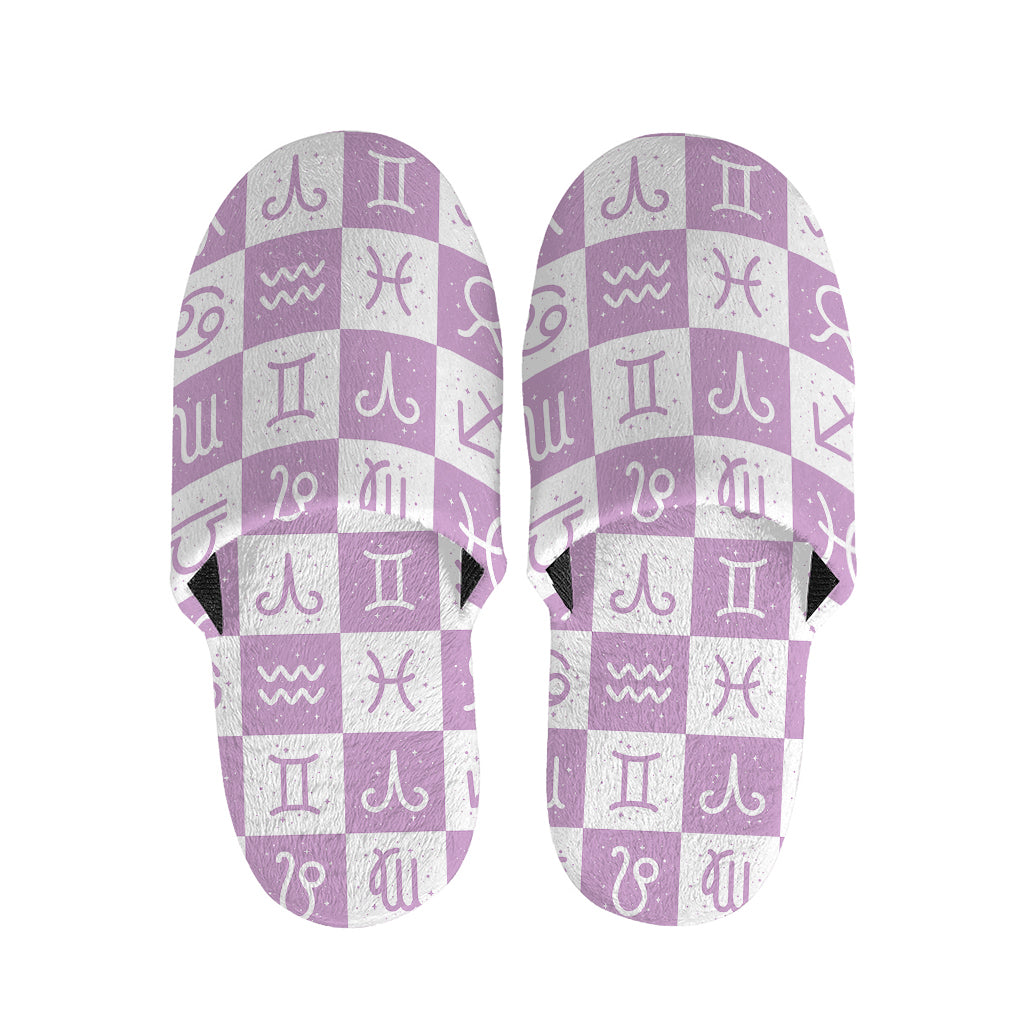 White And Purple Zodiac Signs Print Slippers
