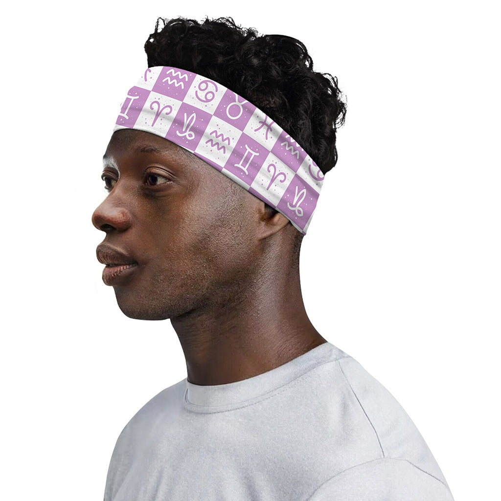 White And Purple Zodiac Signs Print Sports Headband