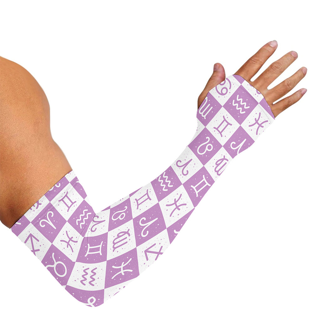 White And Purple Zodiac Signs Print Sun Protection Arm Sleeves