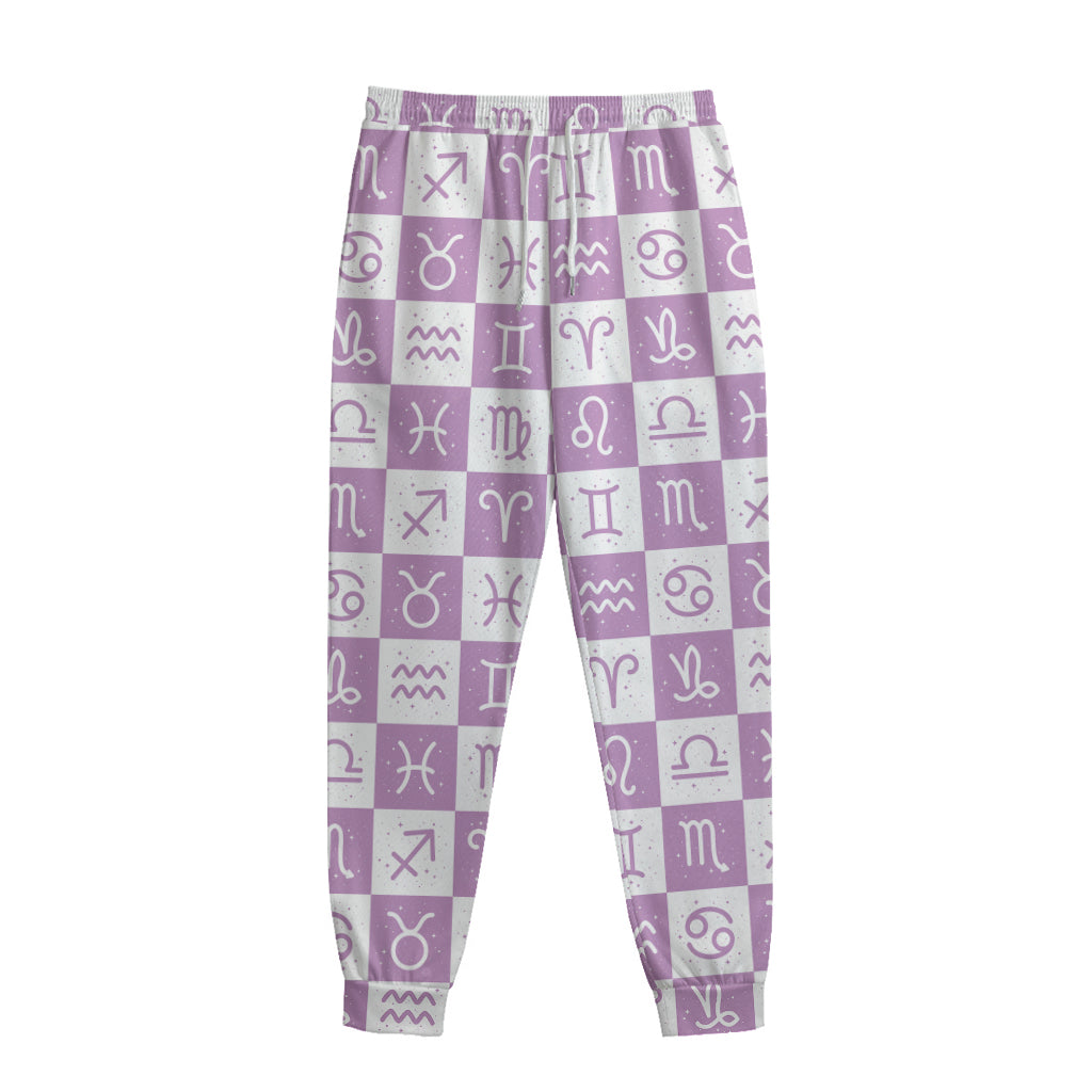 White And Purple Zodiac Signs Print Sweatpants