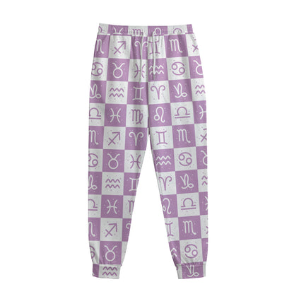 White And Purple Zodiac Signs Print Sweatpants