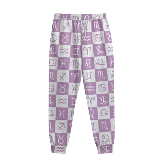 White And Purple Zodiac Signs Print Sweatpants
