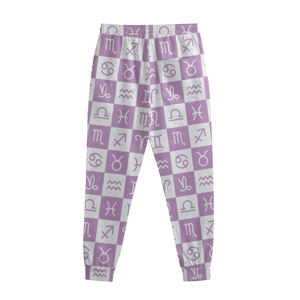 White And Purple Zodiac Signs Print Sweatpants