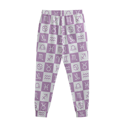 White And Purple Zodiac Signs Print Sweatpants