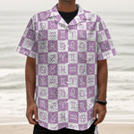White And Purple Zodiac Signs Print Textured Short Sleeve Shirt