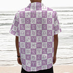 White And Purple Zodiac Signs Print Textured Short Sleeve Shirt