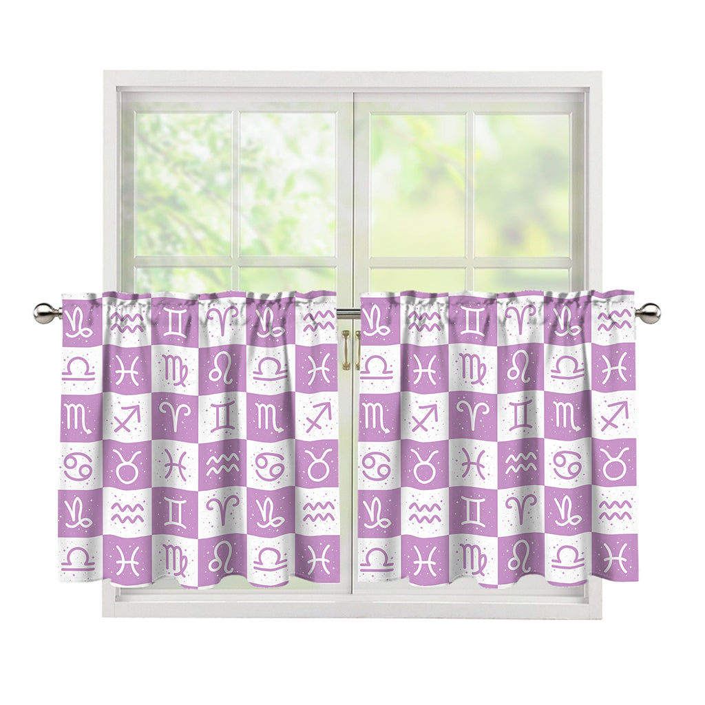 White And Purple Zodiac Signs Print Tier Curtains