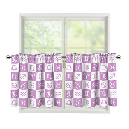 White And Purple Zodiac Signs Print Tier Curtains