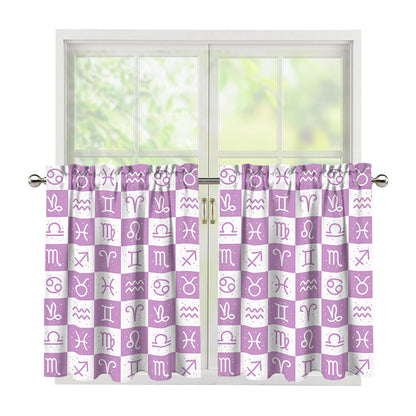White And Purple Zodiac Signs Print Tier Curtains