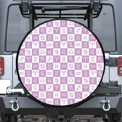 White And Purple Zodiac Signs Print Tire Cover