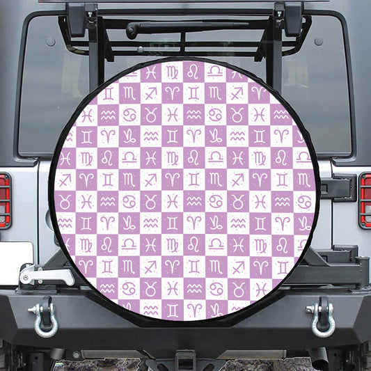 White And Purple Zodiac Signs Print Tire Cover
