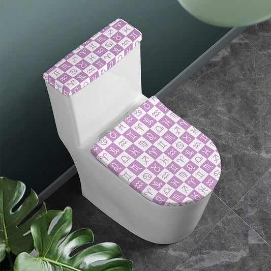 White And Purple Zodiac Signs Print Toilet Lid And Tank Cover Set