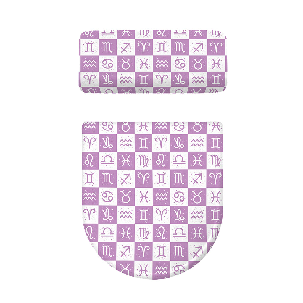 White And Purple Zodiac Signs Print Toilet Lid And Tank Cover Set