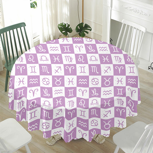 White And Purple Zodiac Signs Print Waterproof Round Tablecloth