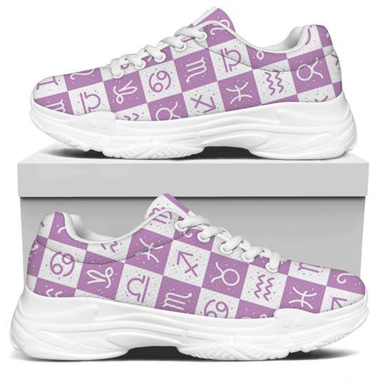 White And Purple Zodiac Signs Print White Chunky Shoes