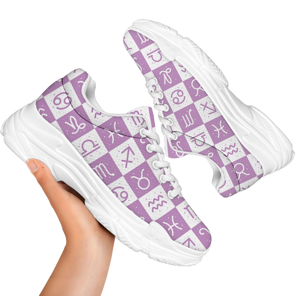 White And Purple Zodiac Signs Print White Chunky Shoes
