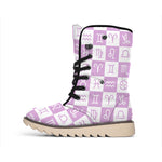 White And Purple Zodiac Signs Print Winter Boots