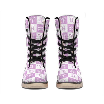 White And Purple Zodiac Signs Print Winter Boots