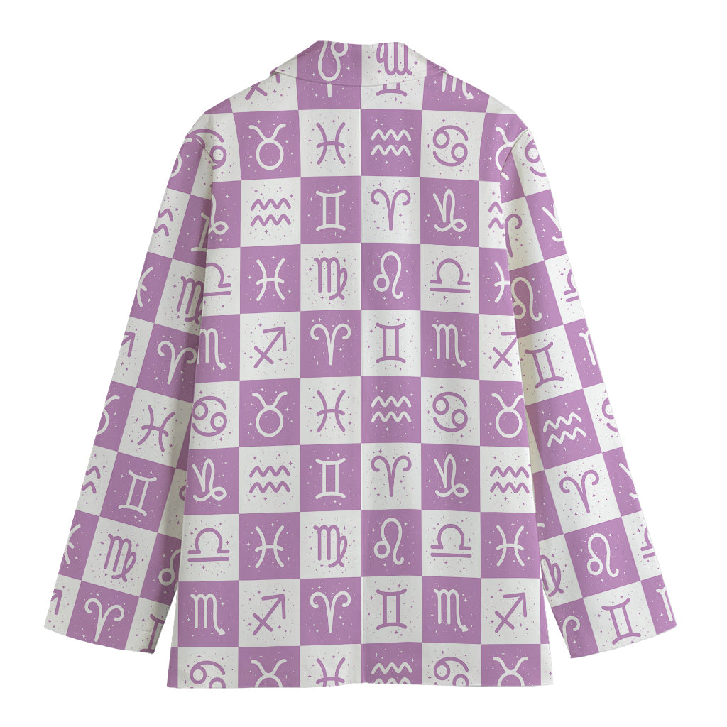 White And Purple Zodiac Signs Print Women's Blazer