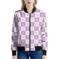 White And Purple Zodiac Signs Print Women's Bomber Jacket