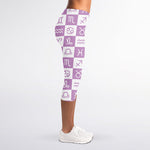 White And Purple Zodiac Signs Print Women's Capri Leggings