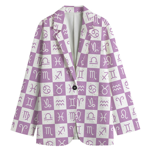 White And Purple Zodiac Signs Print Women's Cotton Blazer