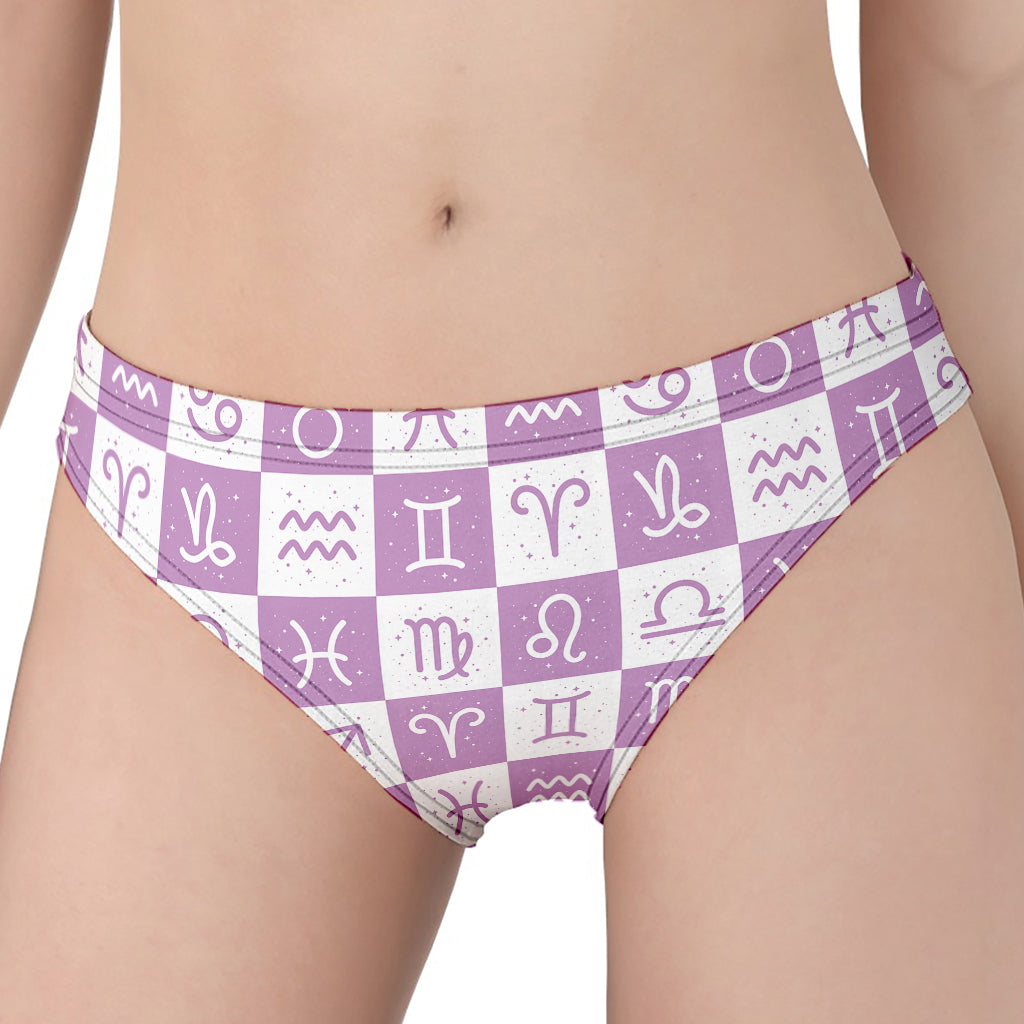 White And Purple Zodiac Signs Print Women's Panties