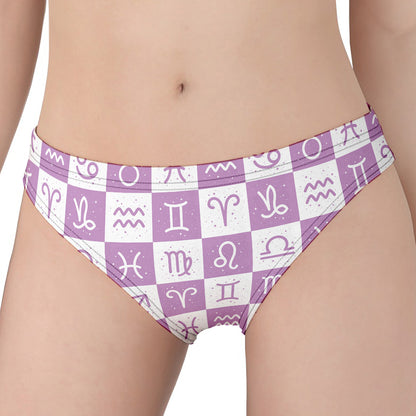 White And Purple Zodiac Signs Print Women's Panties