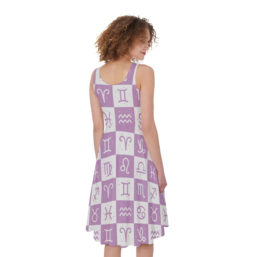 White And Purple Zodiac Signs Print Women's Sleeveless Dress