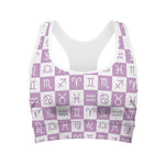 White And Purple Zodiac Signs Print Women's Sports Bra