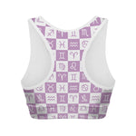 White And Purple Zodiac Signs Print Women's Sports Bra