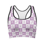 White And Purple Zodiac Signs Print Women's Sports Bra