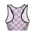 White And Purple Zodiac Signs Print Women's Sports Bra