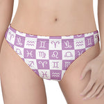 White And Purple Zodiac Signs Print Women's Thong