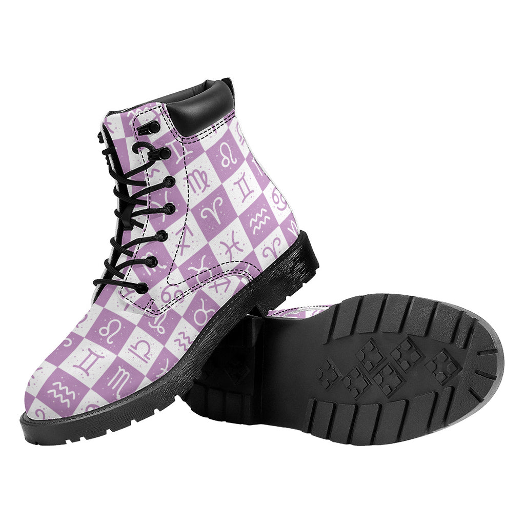 White And Purple Zodiac Signs Print Work Boots