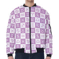 White And Purple Zodiac Signs Print Zip Sleeve Bomber Jacket