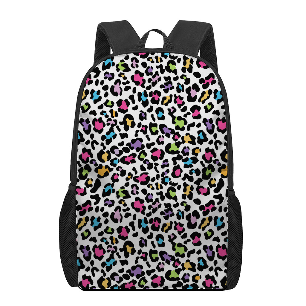 White And Rainbow Leopard Print 17 Inch Backpack