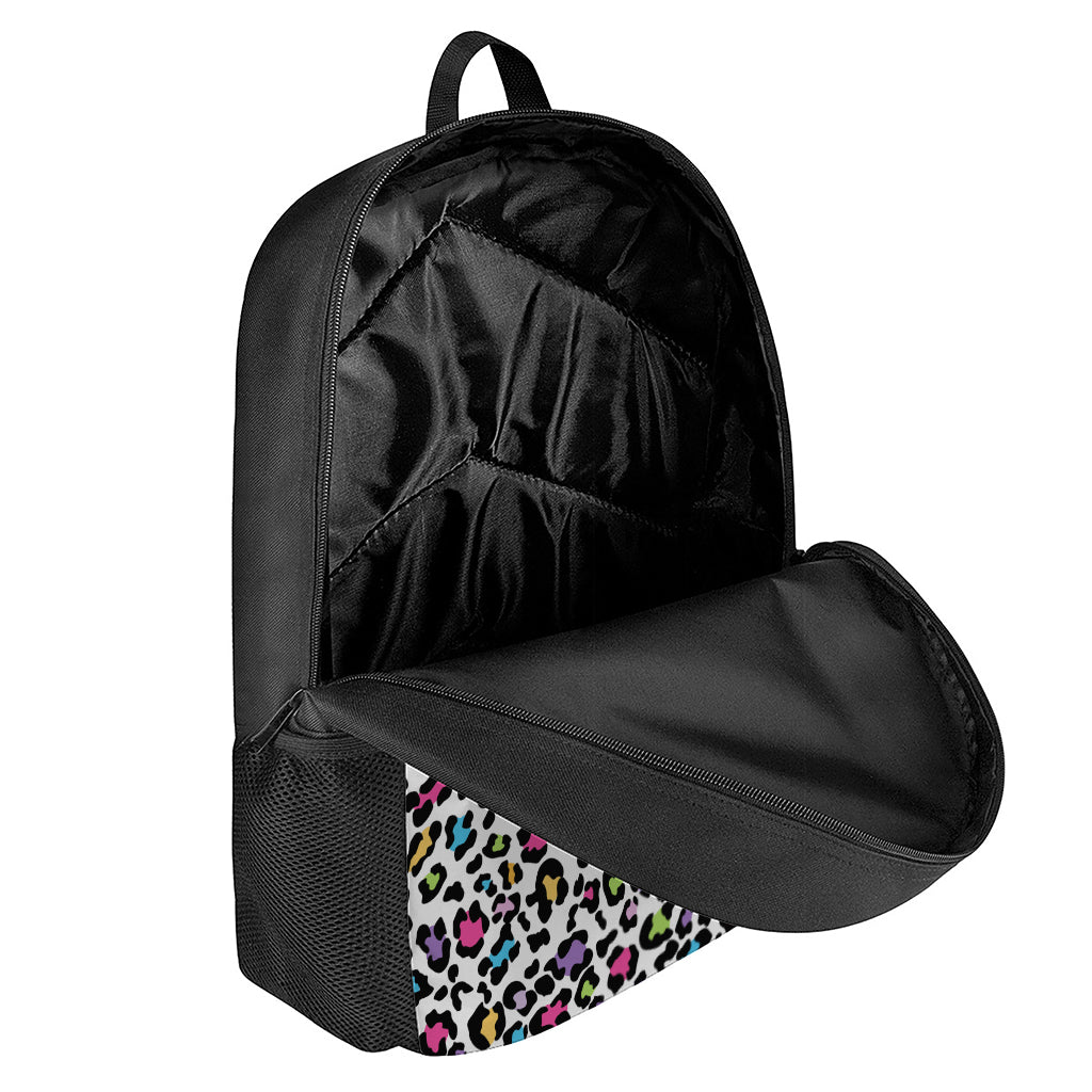 White And Rainbow Leopard Print 17 Inch Backpack