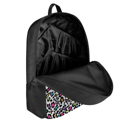 White And Rainbow Leopard Print 17 Inch Backpack
