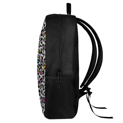 White And Rainbow Leopard Print 17 Inch Backpack